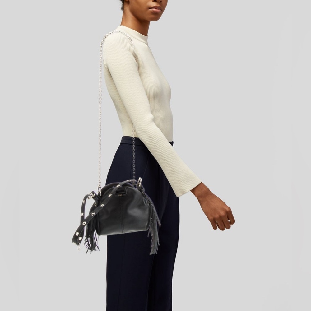Maje Black Leather Fringe Bag
